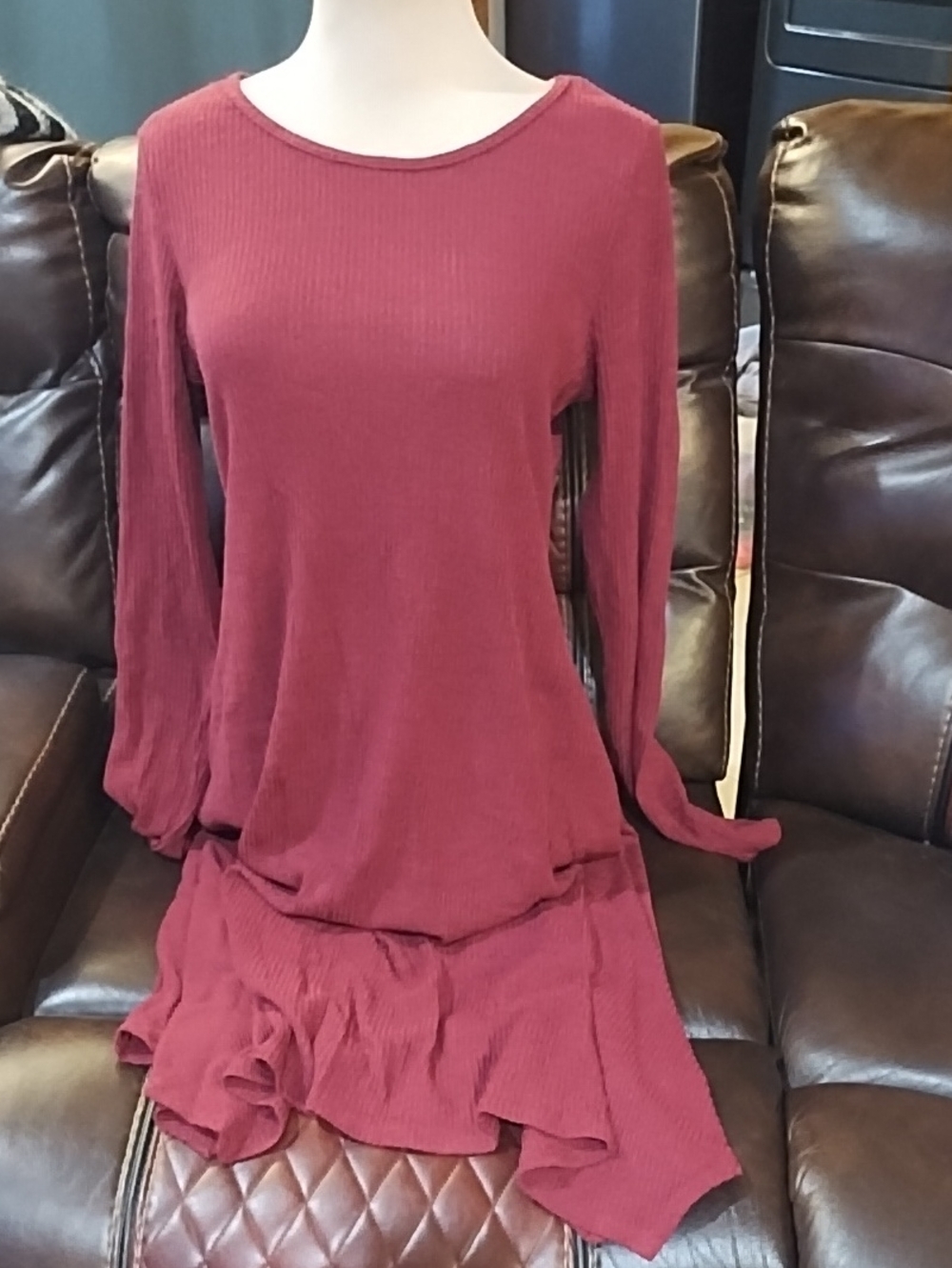 Sweet Claire Long Sleeve Ribbed Dress in Dusty Rose